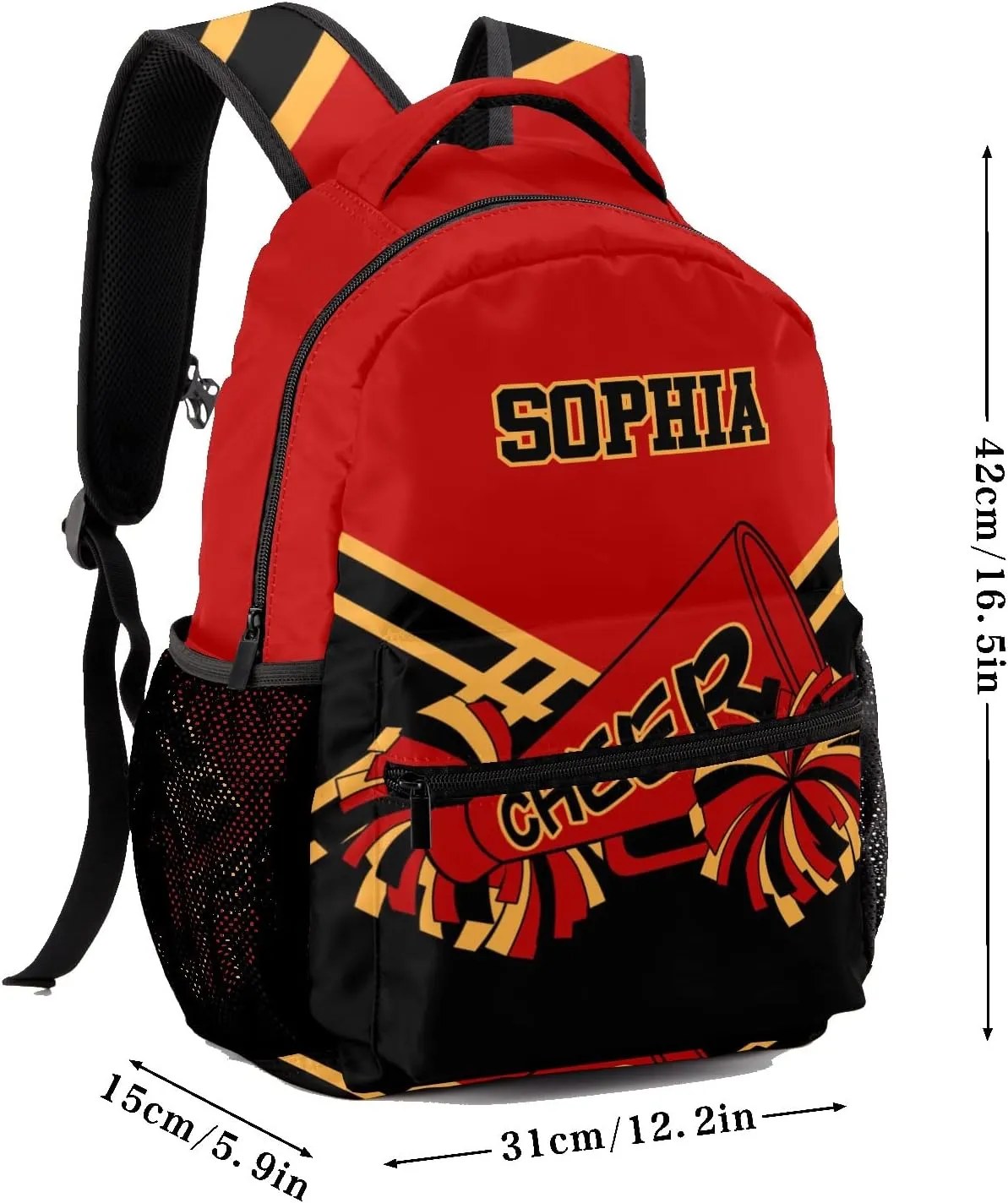 Personalized Cheerleader Red Black Custom Backpack Waterproof Multifunctional Daypack with Name Gift