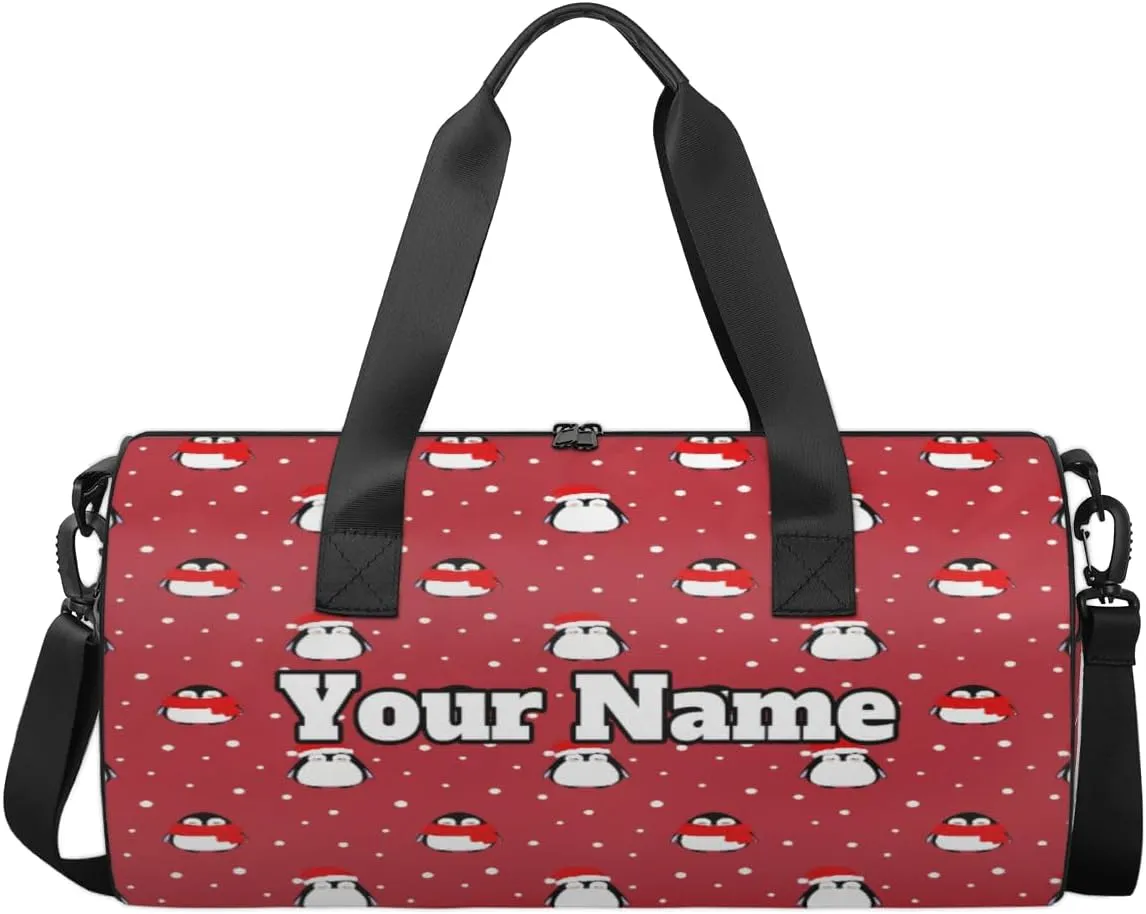 Personalized Christmas Penguin Sport Gym Bag, Custom Name Duffel Bags for Men, Waterproof Custom Sport Duffel Bag, Gymnastics Dance, Cute Penguin