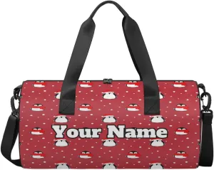 Personalized Christmas Penguin Sport Gym Bag, Custom Name Duffel Bags for Men, Waterproof Custom Sport Duffel Bag, Gymnastics Dance, Cute Penguin