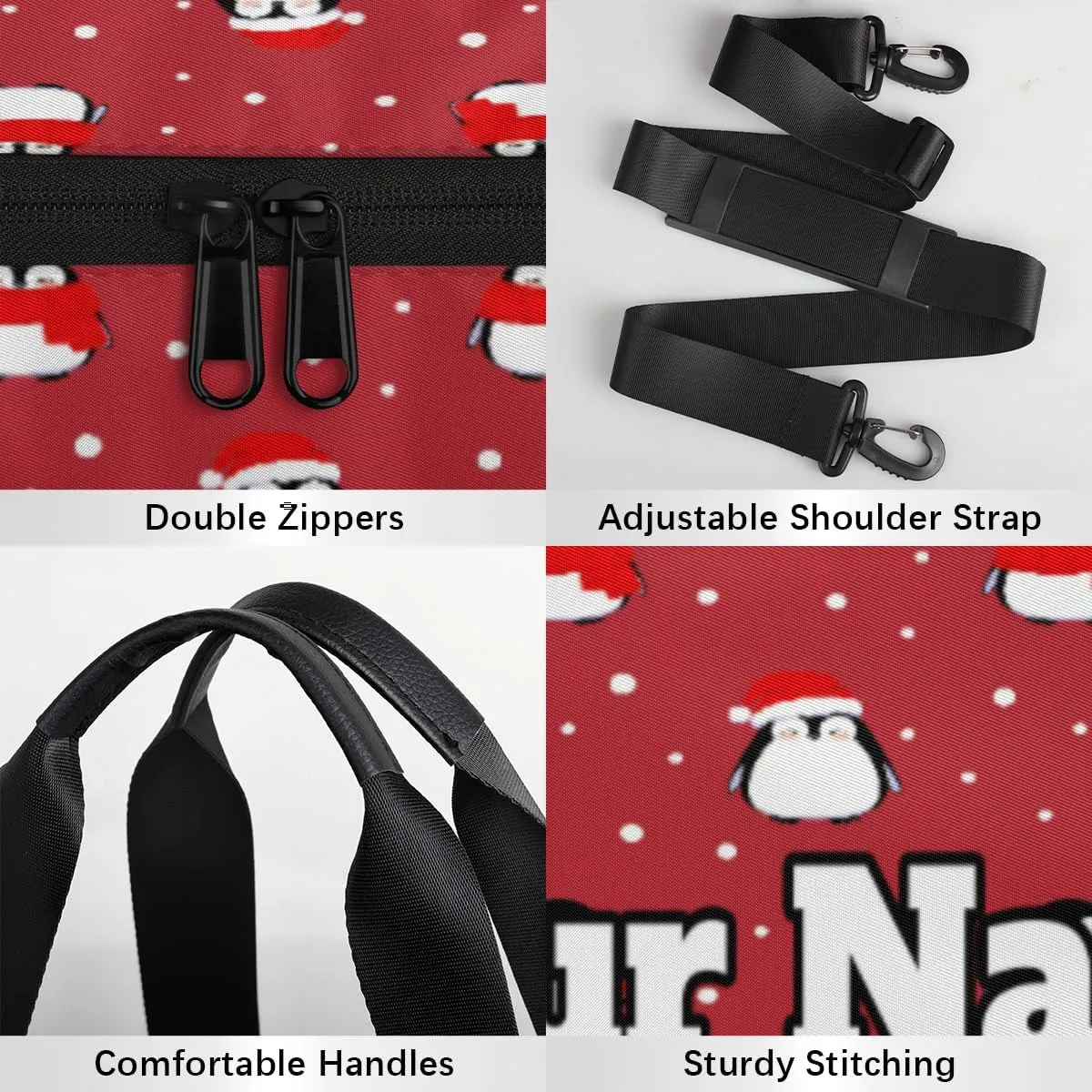 Personalized Christmas Penguin Sport Gym Bag, Custom Name Duffel Bags for Men, Waterproof Custom Sport Duffel Bag, Gymnastics Dance, Cute Penguin