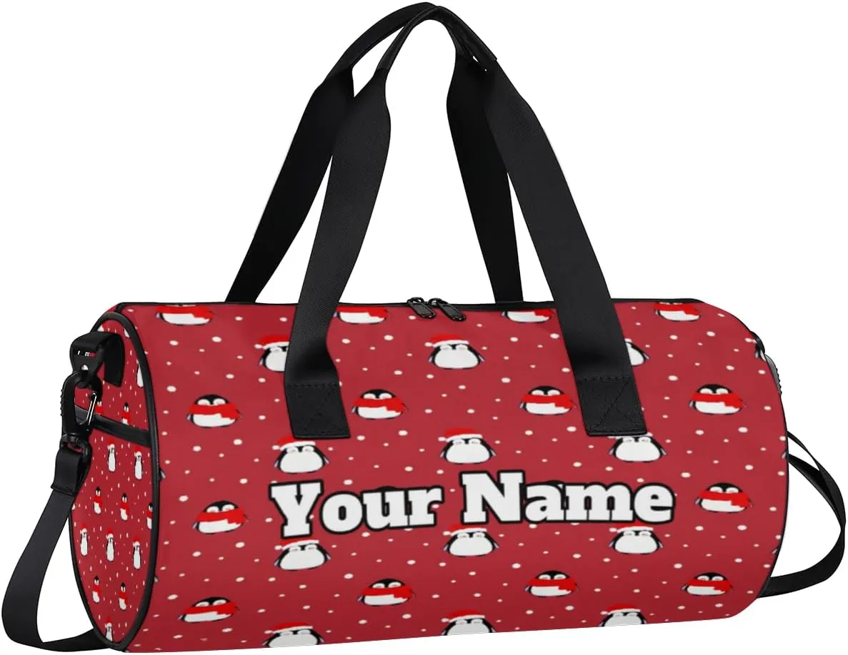 Personalized Christmas Penguin Sport Gym Bag, Custom Name Duffel Bags for Men, Waterproof Custom Sport Duffel Bag, Gymnastics Dance, Cute Penguin