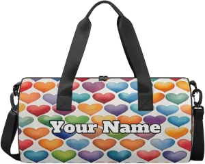 Personalized Colorful Hearts Sport Gym Bag, Custom Name Duffel Bags for Men, Waterproof Custom Sport Duffel Bag, Gymnastics Dance, Love