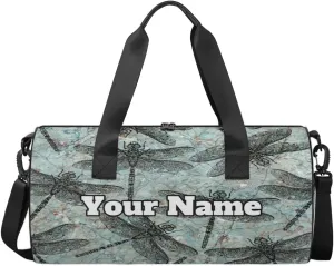 Personalized Dragonfly Sport Gym Bag, Custom Name Duffel Bags for Men, Waterproof Custom Sport Duffel Bag, Gymnastics Dance, Dragonfly Print