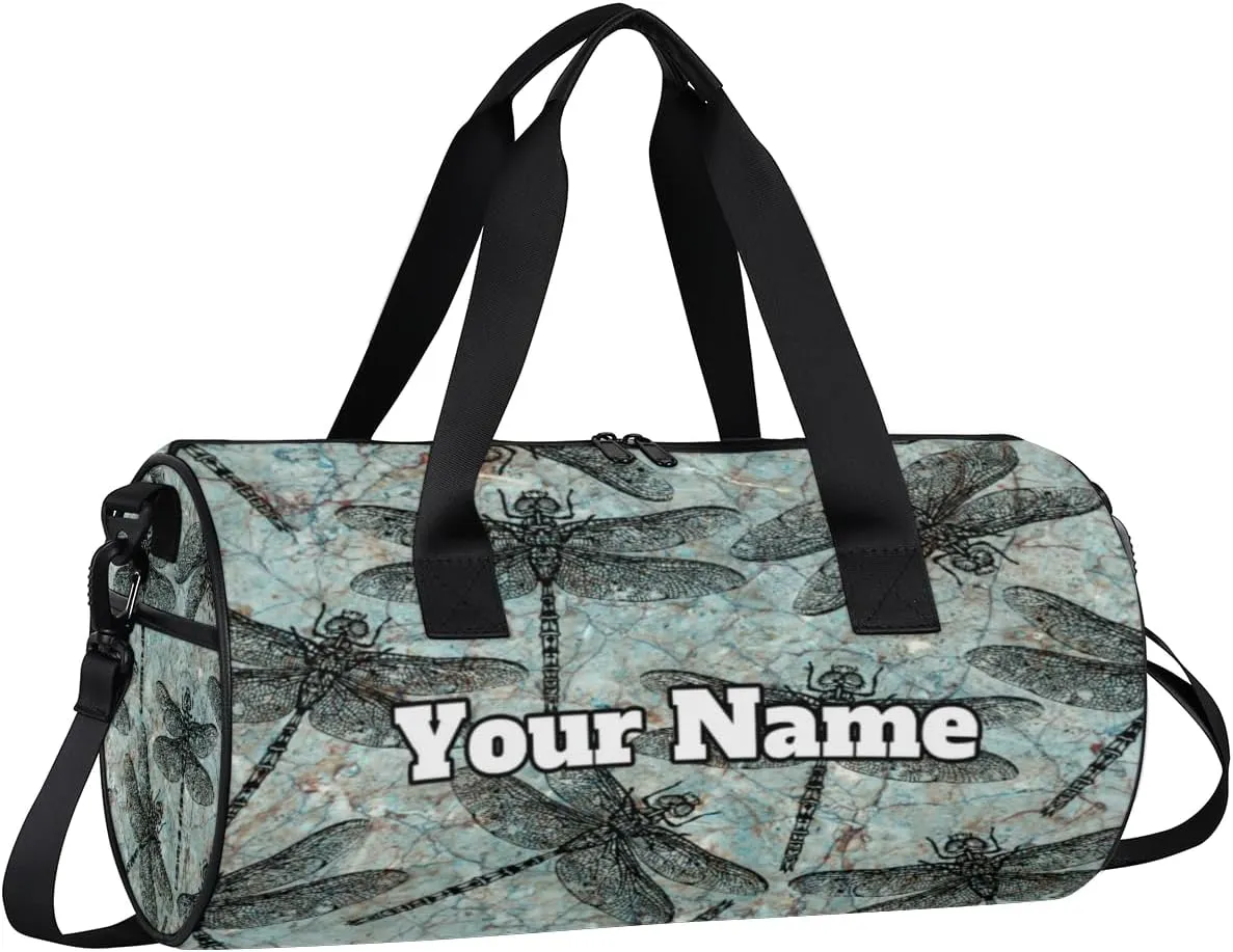 Personalized Dragonfly Sport Gym Bag, Custom Name Duffel Bags for Men, Waterproof Custom Sport Duffel Bag, Gymnastics Dance, Dragonfly Print
