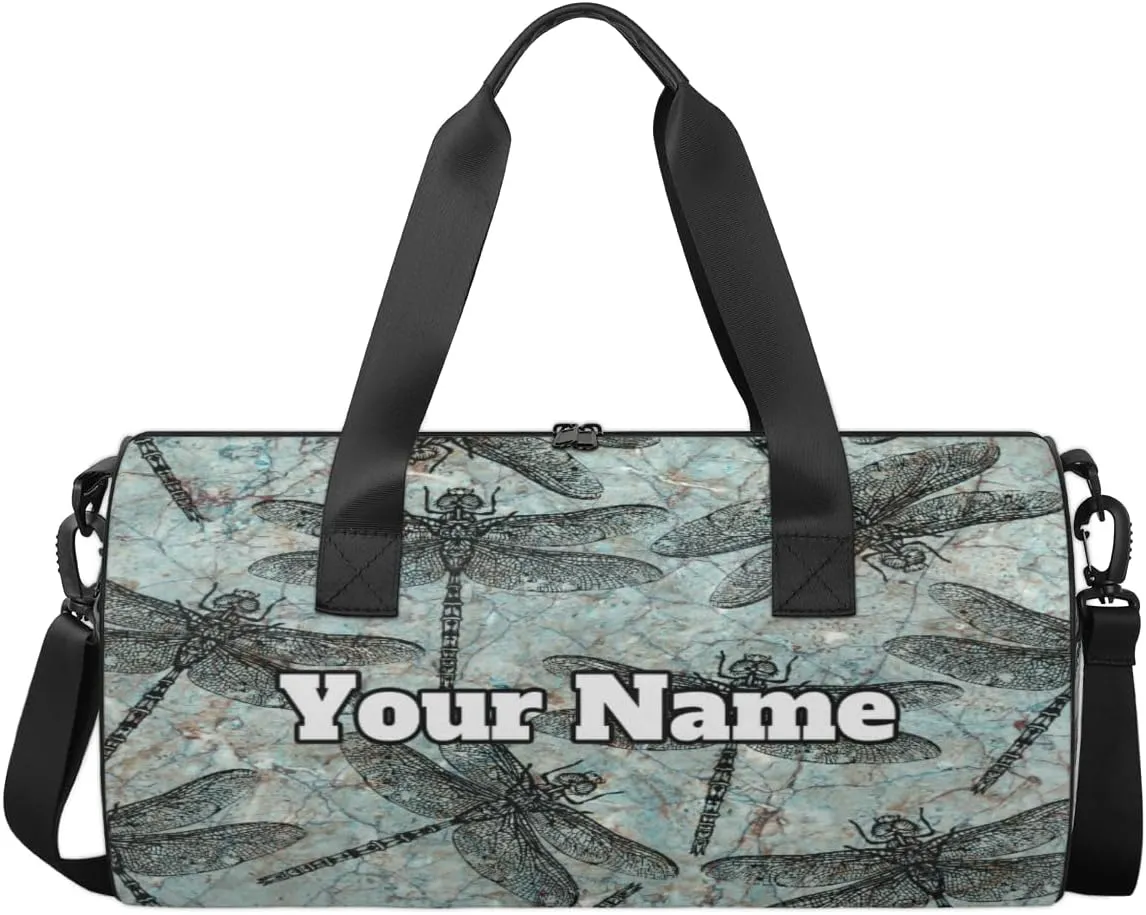Personalized Dragonfly Sport Gym Bag, Custom Name Duffel Bags for Men, Waterproof Custom Sport Duffel Bag, Gymnastics Dance, Dragonfly Print