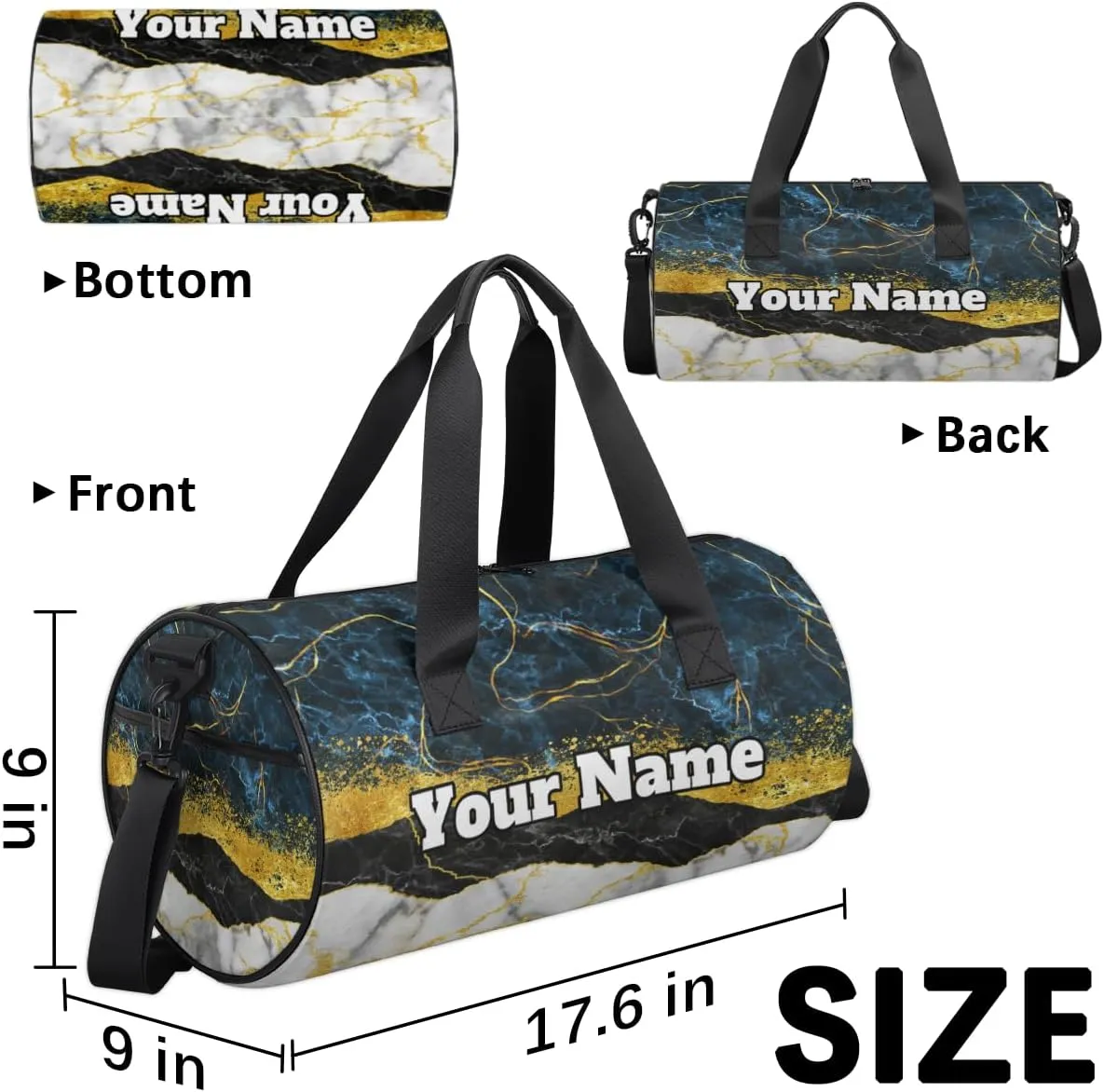 Personalized Fashion Marble Sport Gym Bag, Custom Name Duffel Bags for Men, Waterproof Custom Sport Duffel Bag, Gymnastics Dance, Marble