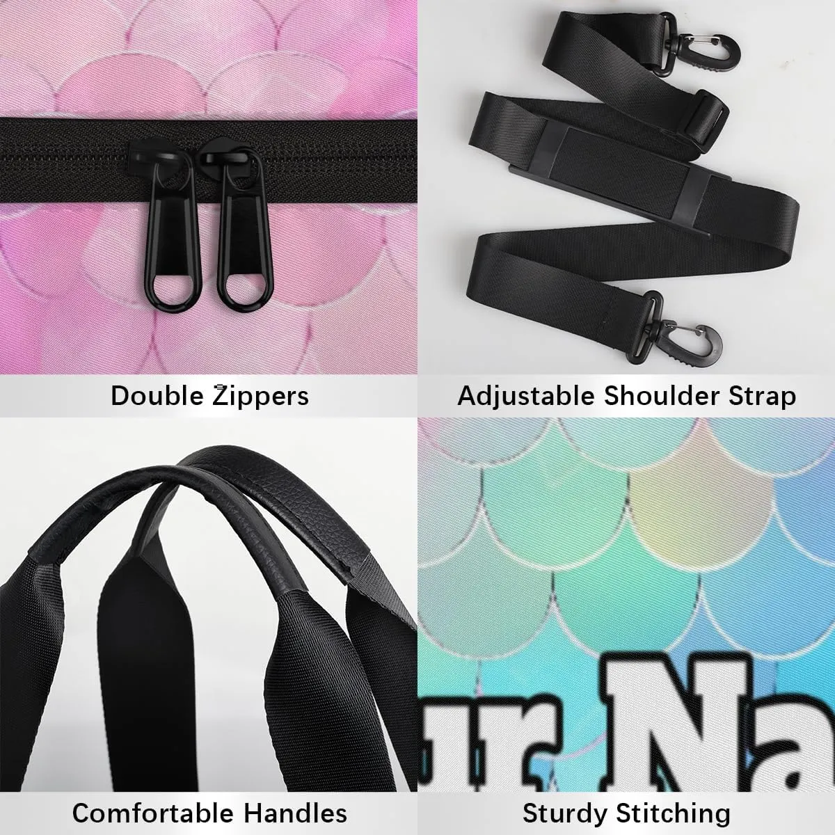 Personalized Fish Scale Sport Gym Bag, Custom Name Duffel Bags for Men, Waterproof Custom Sport Duffel Bag, Gymnastics Dance, Rainbow Fish Scale
