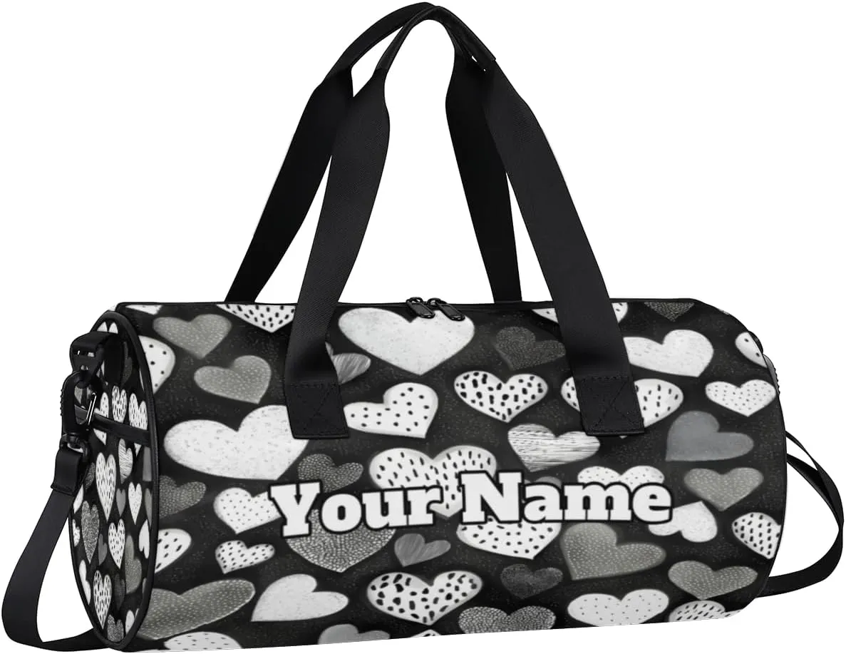 Personalized Hearts Sport Gym Bag, Custom Name Duffel Bags for Men, Waterproof Custom Sport Duffel Bag, Gymnastics Dance, Valentine