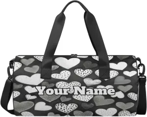 Personalized Hearts Sport Gym Bag, Custom Name Duffel Bags for Men, Waterproof Custom Sport Duffel Bag, Gymnastics Dance, Valentine