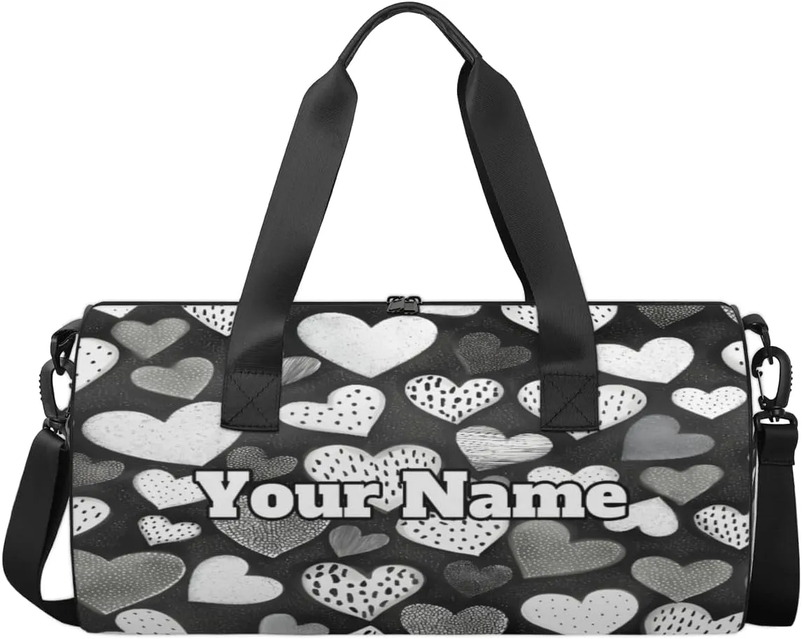 Personalized Hearts Sport Gym Bag, Custom Name Duffel Bags for Men, Waterproof Custom Sport Duffel Bag, Gymnastics Dance, Valentine