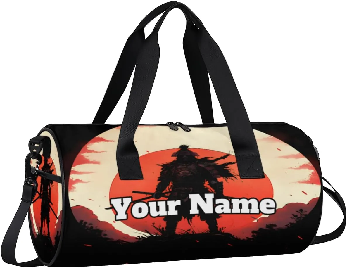 Personalized Japan Samurai Sport Gym Bag, Custom Name Duffel Bags for Men, Waterproof Custom Sport Duffel Bag, Gymnastics Dance, Japanese Samurai