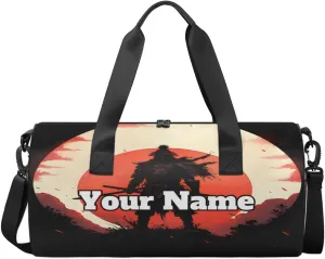 Personalized Japan Samurai Sport Gym Bag, Custom Name Duffel Bags for Men, Waterproof Custom Sport Duffel Bag, Gymnastics Dance, Japanese Samurai