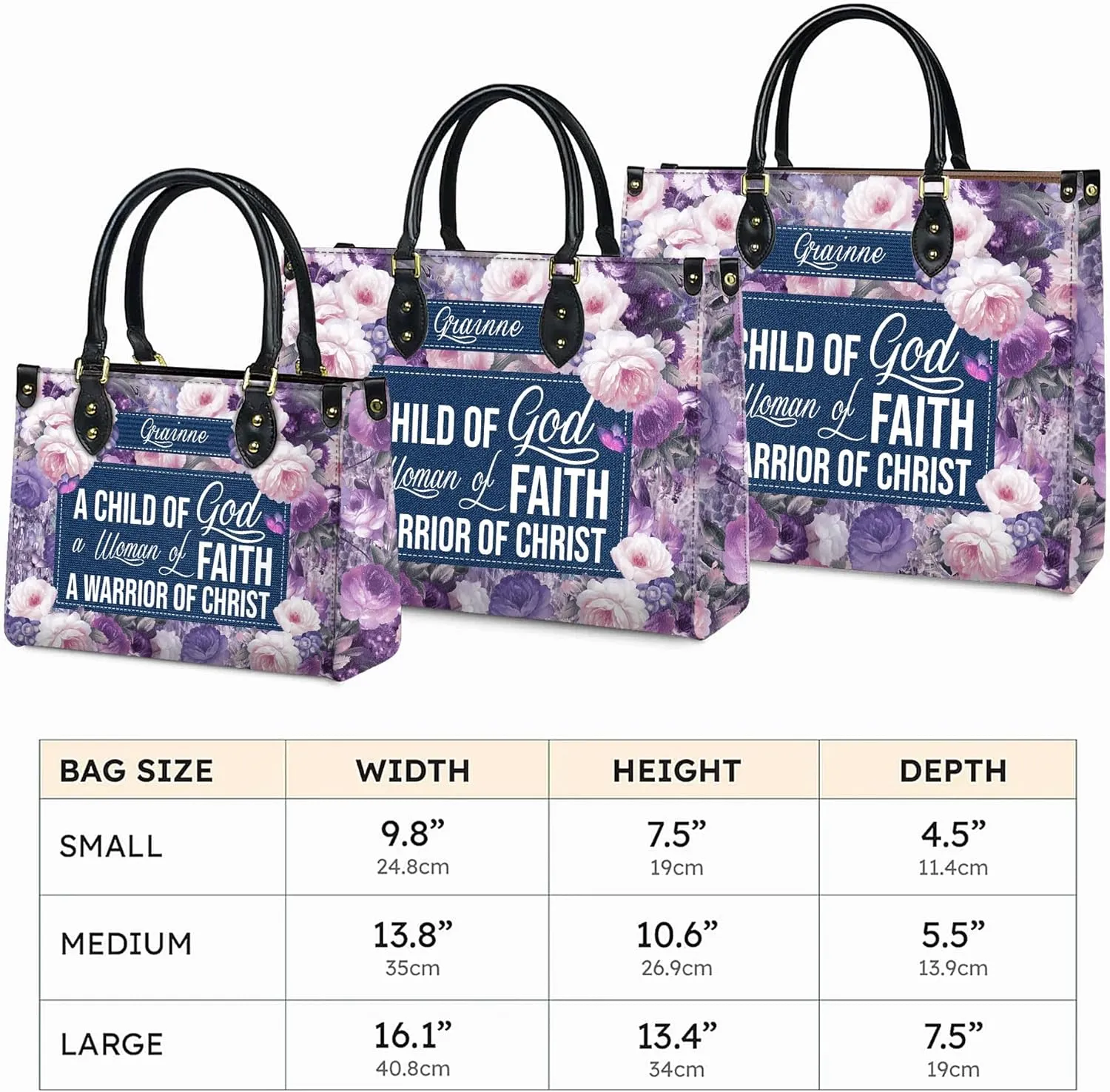 Personalized Leather Handbag for Women, Custom Name Church Bag, Christian Gifts, Mother's Day Gift for God Lovers