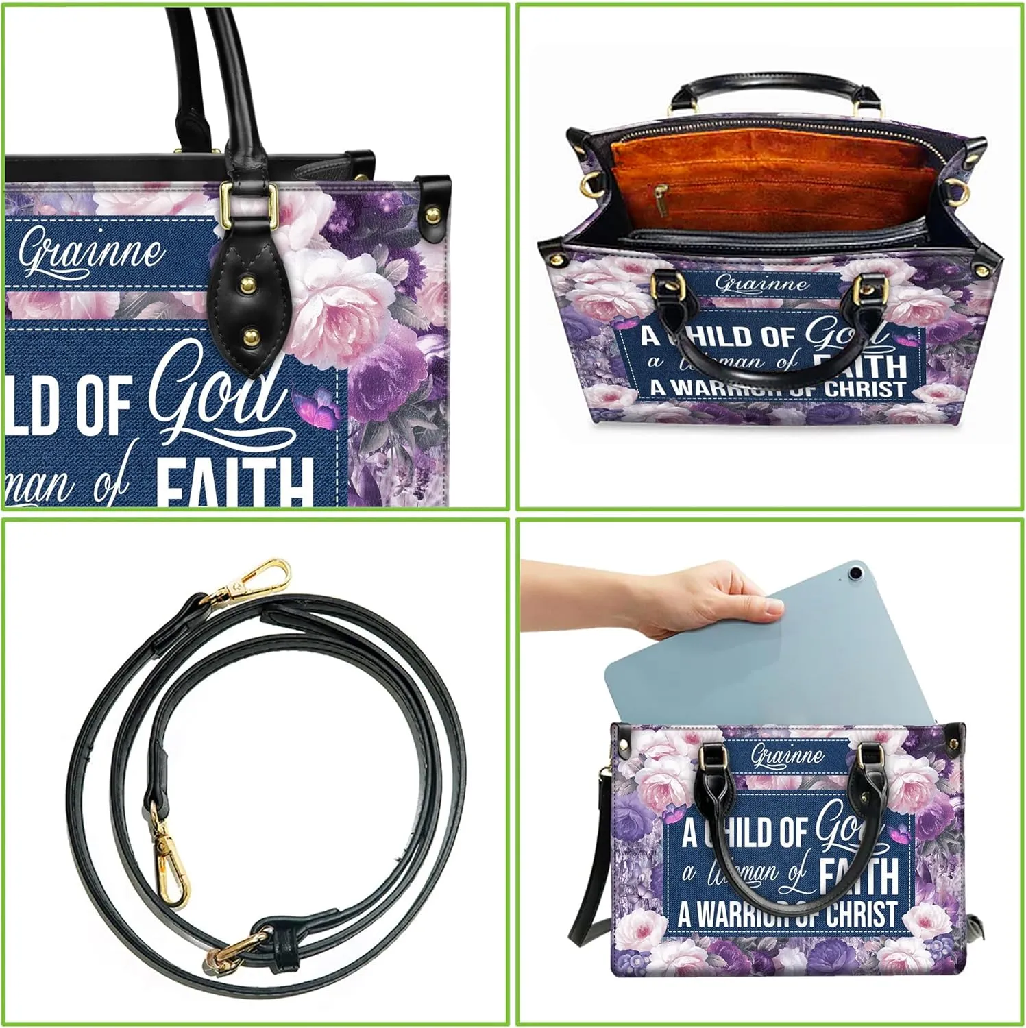 Personalized Leather Handbag for Women, Custom Name Church Bag, Christian Gifts, Mother's Day Gift for God Lovers