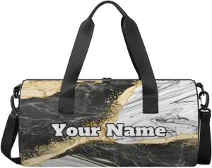 Personalized Marble Sport Gym Bag, Custom Name Duffel Bags for Men, Waterproof Custom Sport Duffel Bag, Gymnastics Dance,