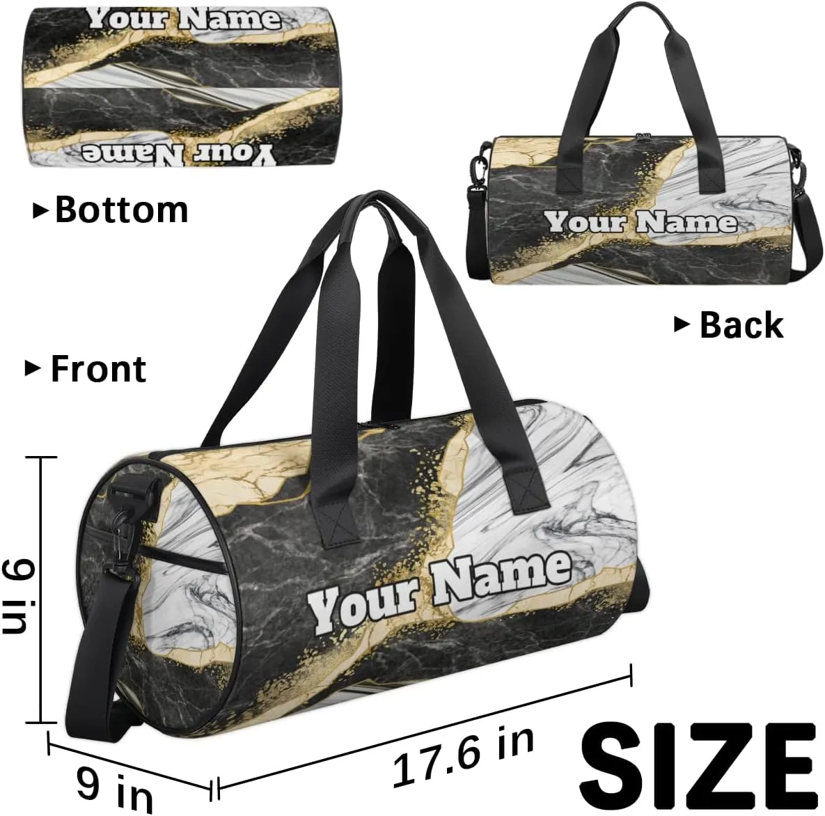 Personalized Marble Sport Gym Bag, Custom Name Duffel Bags for Men, Waterproof Custom Sport Duffel Bag, Gymnastics Dance,