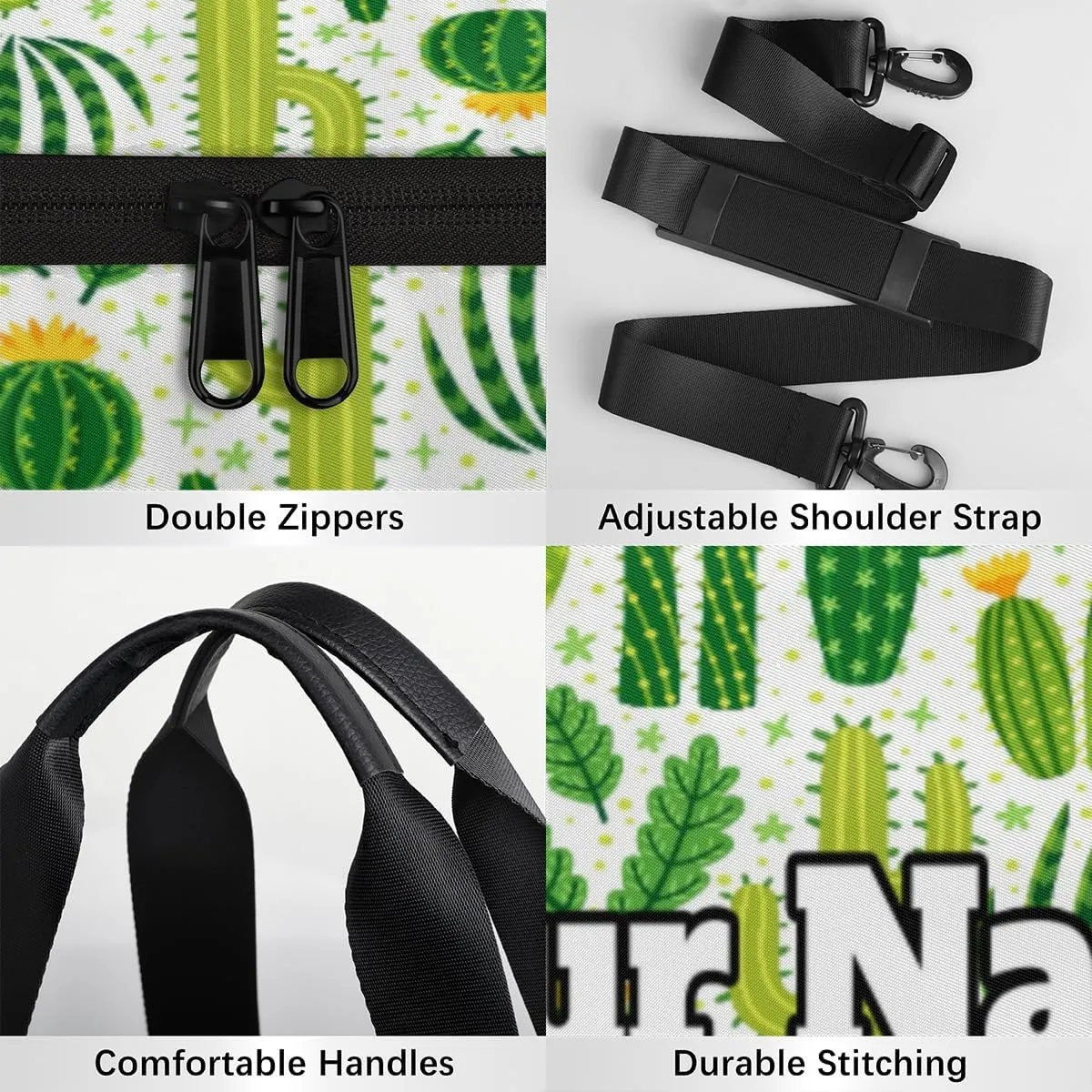 Personalized Name Gym Bag for Women, Customized Cactus Cylinder Sports Bags for Men, Waterproof Weekender Bag, Duffle Bags for Travel Swim Dance, Cactus Plants Flower