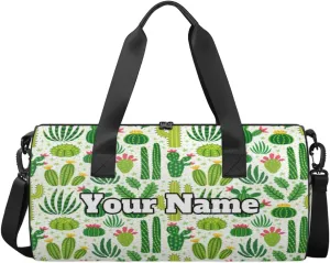 Personalized Name Gym Bag for Women, Customized Cactus Cylinder Sports Bags for Men, Waterproof Weekender Bag, Duffle Bags for Travel Swim Dance, Cactus Plants Flower