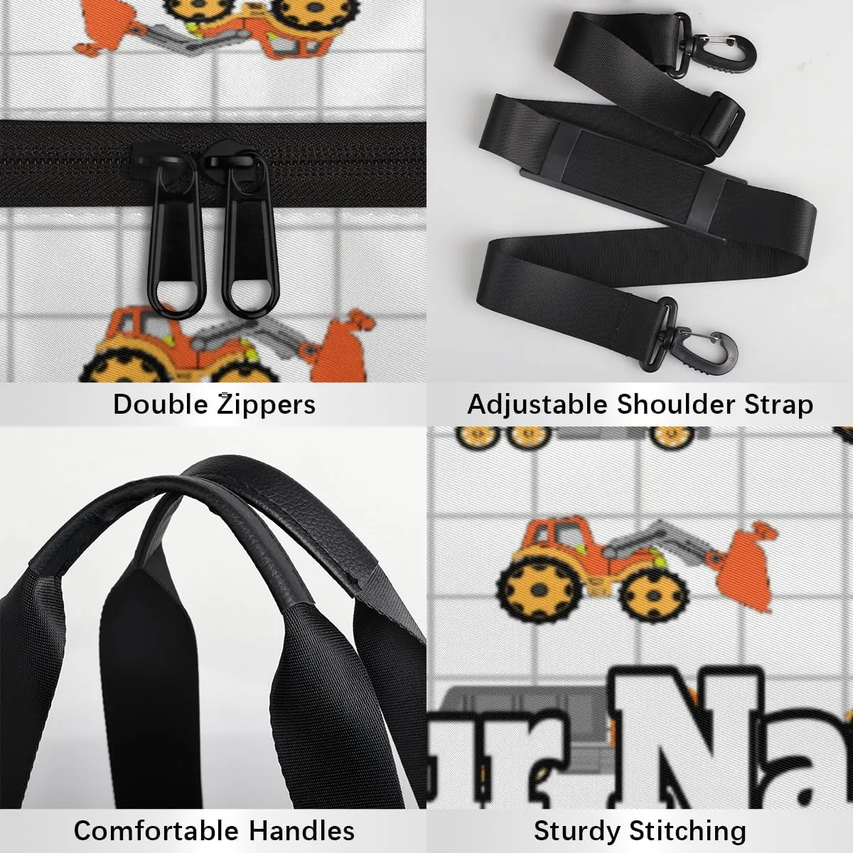 Personalized Name Gym Bag for Women, Customized Cartoon Excavator Cylinder Sports Bags for Men, Waterproof Weekender Bag, Duffle Bags for Travel Swim Dance, Truck Car