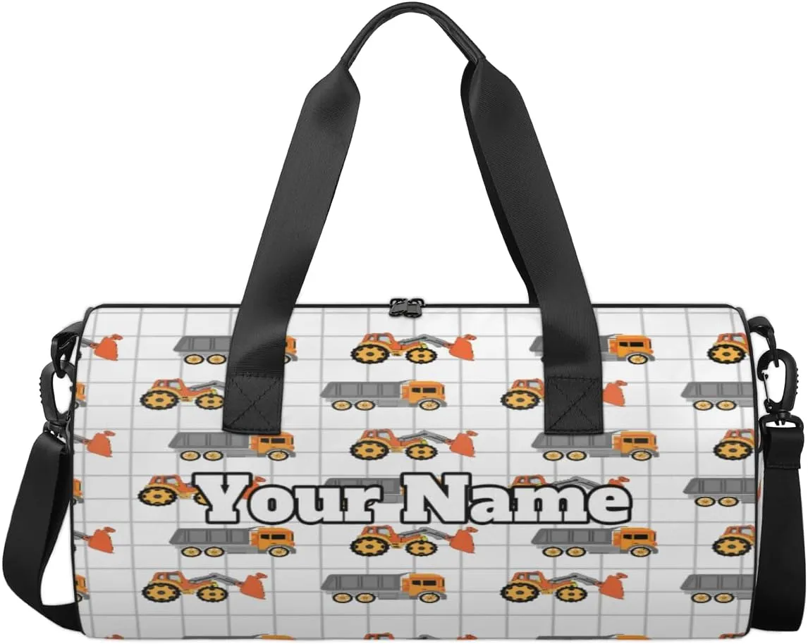 Personalized Name Gym Bag for Women, Customized Cartoon Excavator Cylinder Sports Bags for Men, Waterproof Weekender Bag, Duffle Bags for Travel Swim Dance, Truck Car