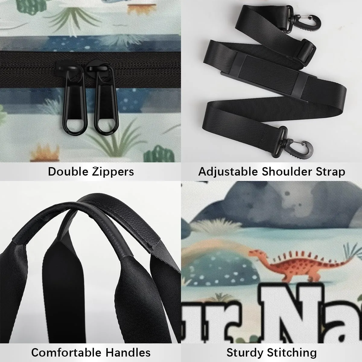 Personalized Name Gym Bag for Women, Customized Cute Cylinder Sports Bags for Men, Waterproof Weekender Bag, Duffle Bags for Travel Swim Dance, Dinosaur
