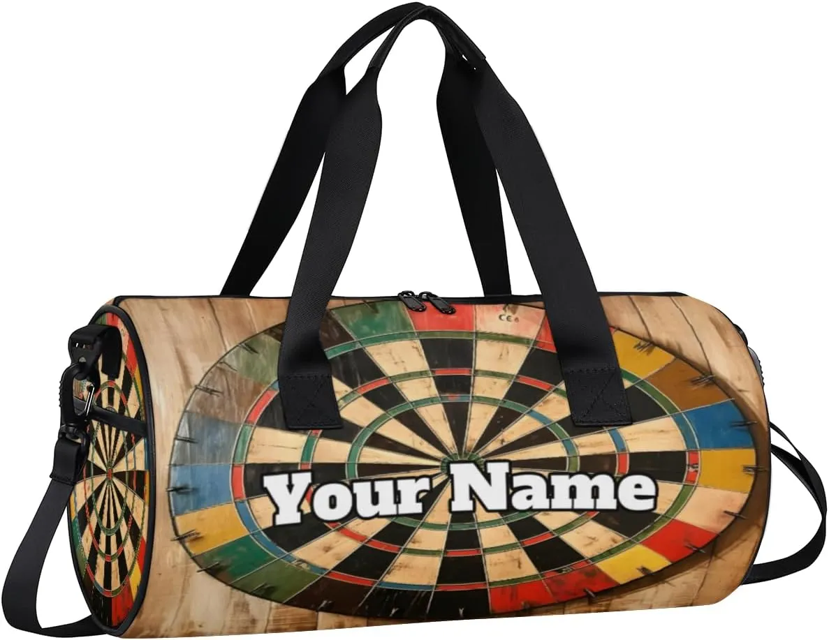 Personalized Name Gym Bag for Women, Customized Darts Board Cylinder Sports Bags for Men, Waterproof Weekender Bag, Duffle Bags for Travel Swim Dance, Darts Arrows