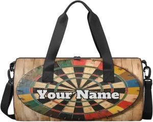 Personalized Name Gym Bag for Women, Customized Darts Board Cylinder Sports Bags for Men, Waterproof Weekender Bag, Duffle Bags for Travel Swim Dance, Darts Arrows