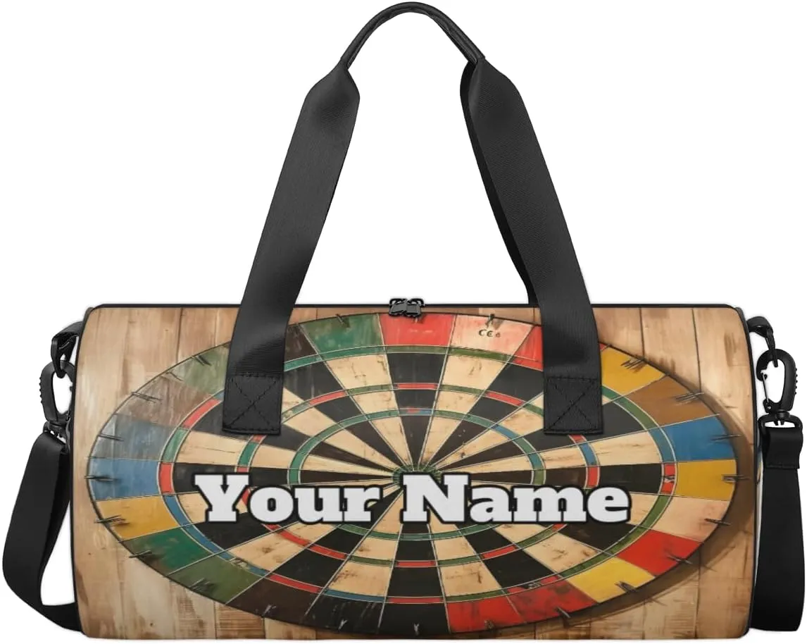 Personalized Name Gym Bag for Women, Customized Darts Board Cylinder Sports Bags for Men, Waterproof Weekender Bag, Duffle Bags for Travel Swim Dance, Darts Arrows