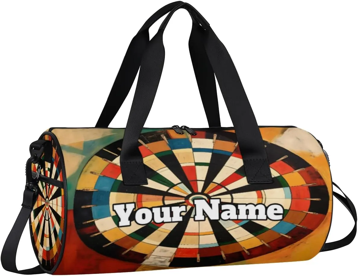 Personalized Name Gym Bag for Women, Customized Darts Board Cylinder Sports Bags for Men, Waterproof Weekender Bag, Duffle Bags for Travel Swim Dance, Sports