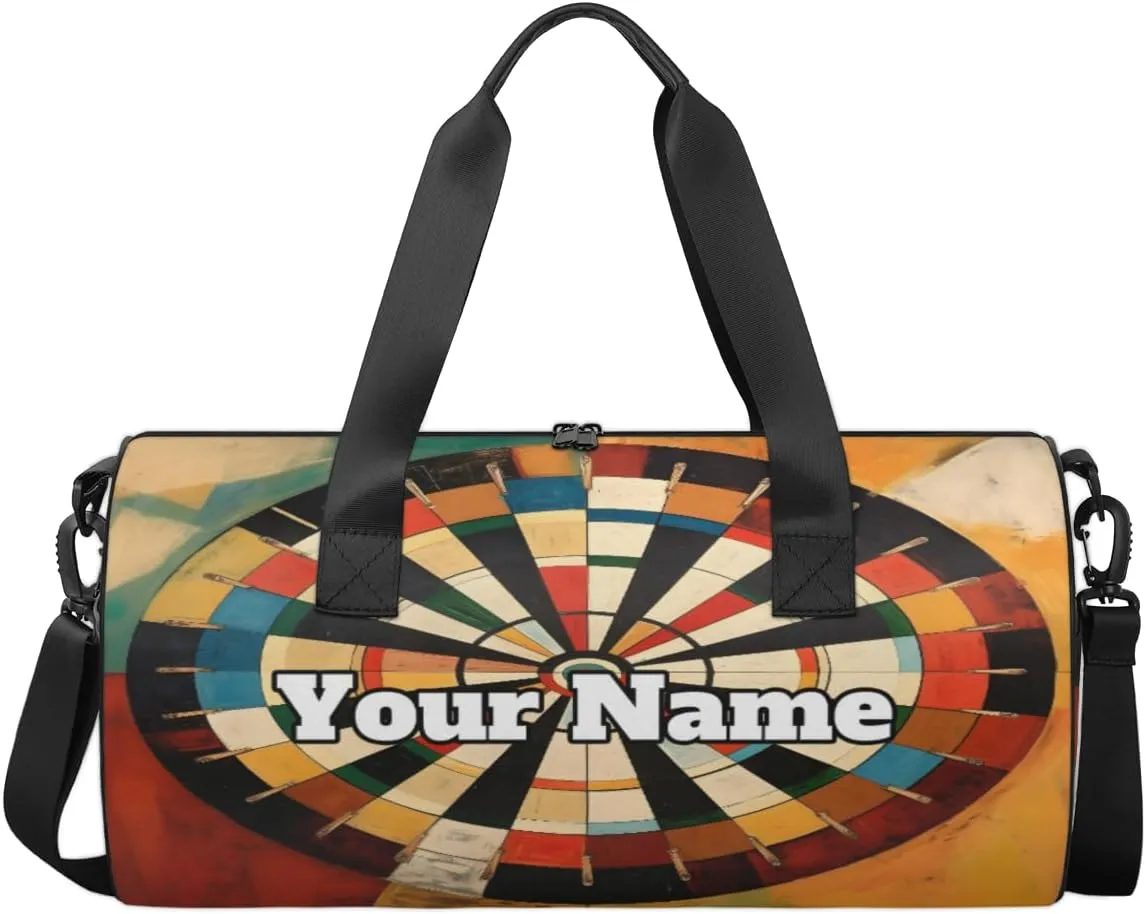 Personalized Name Gym Bag for Women, Customized Darts Board Cylinder Sports Bags for Men, Waterproof Weekender Bag, Duffle Bags for Travel Swim Dance, Sports