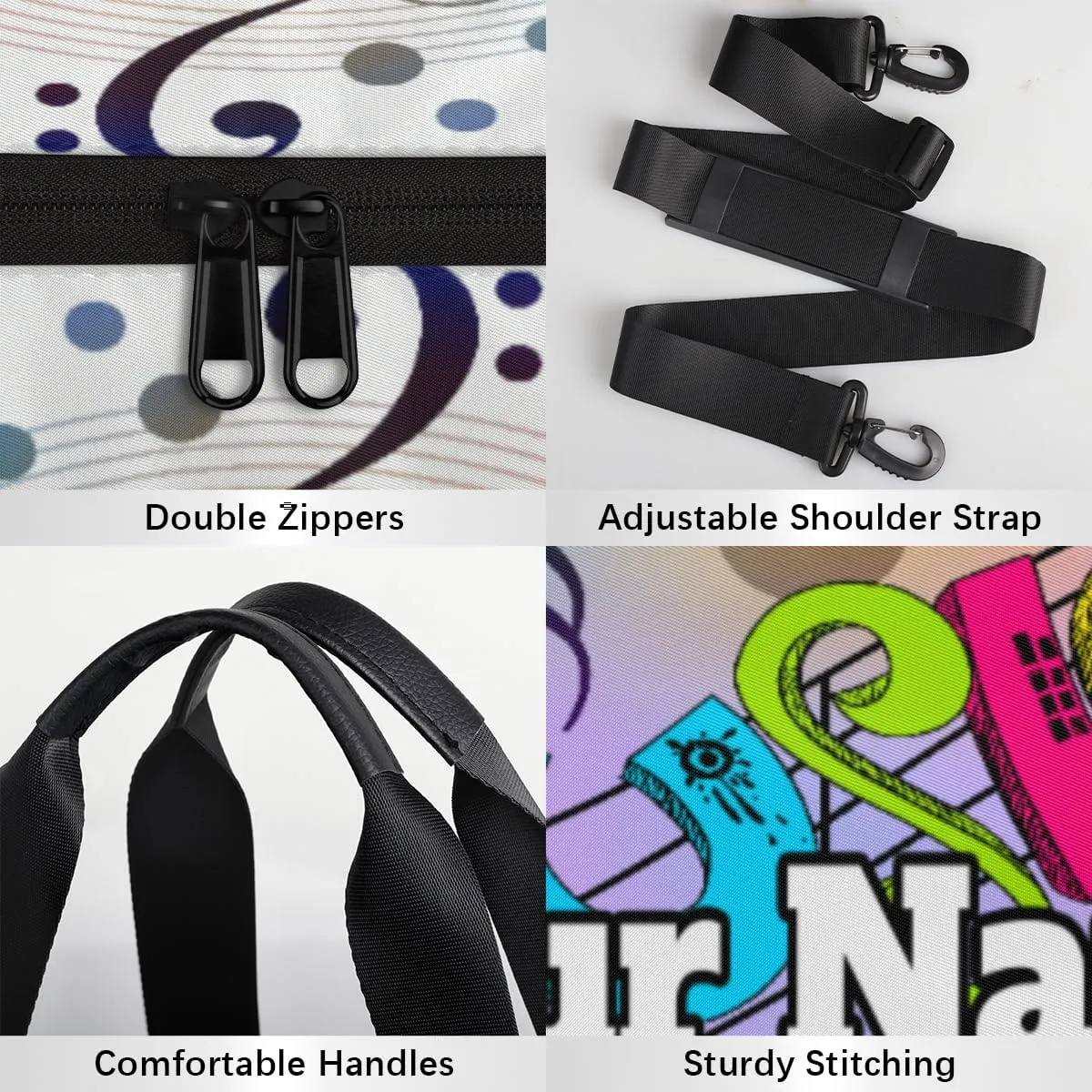 Personalized Name Gym Bag for Women, Customized Music Theme Cylinder Sports Bags for Men, Waterproof Weekender Bag, Duffle Bags for Travel Swim Dance, Musical Note