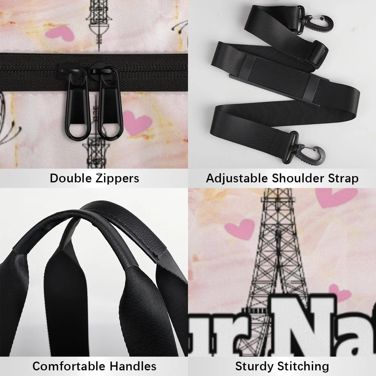 Personalized Name Gym Bag for Women, Customized Paris Theme Cylinder Sports Bags for Men, Waterproof Weekender Bag, Duffle Bags for Travel Swim Dance, Eiffel Tower