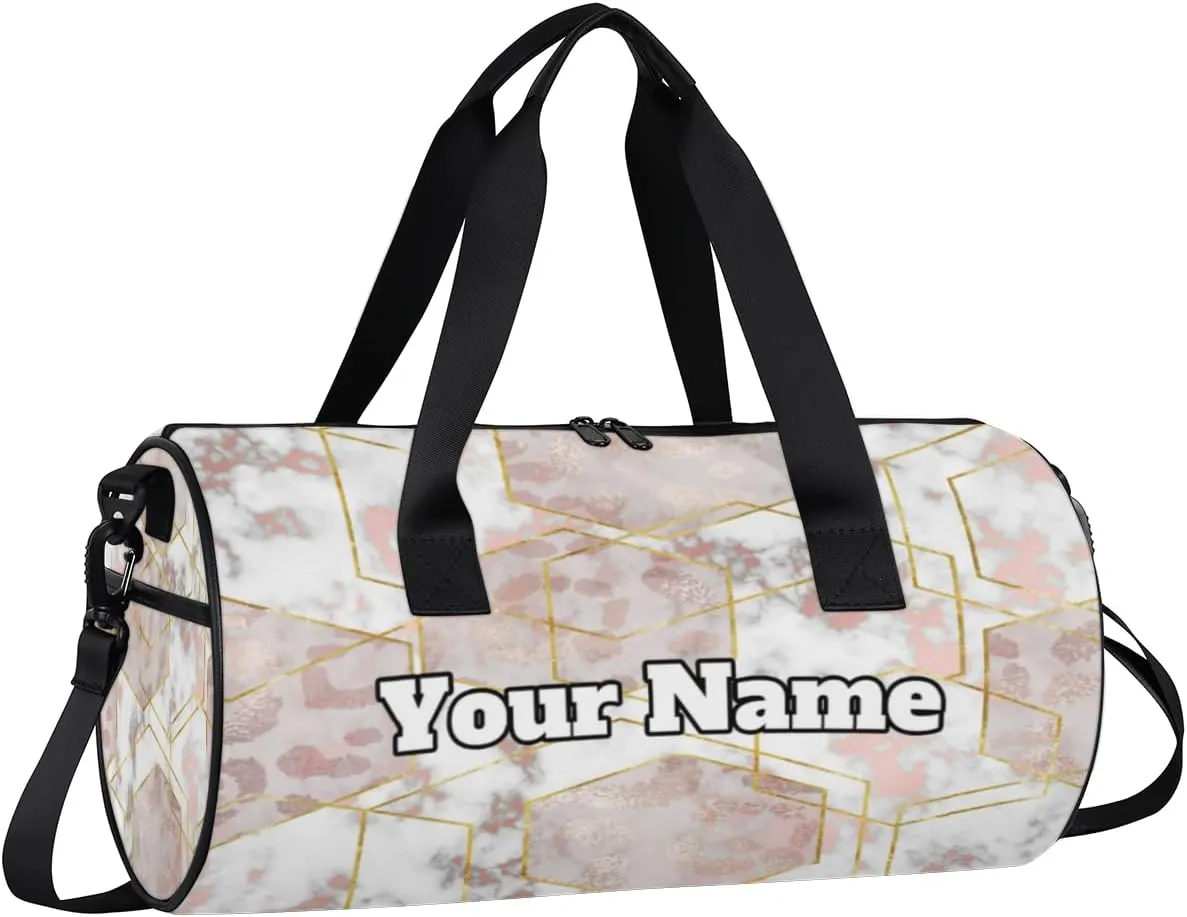 Personalized Pink Marble Texture Sport Gym Bag, Custom Name Duffel Bags for Men, Waterproof Custom Sport Duffel Bag, Gymnastics Dance, Marble