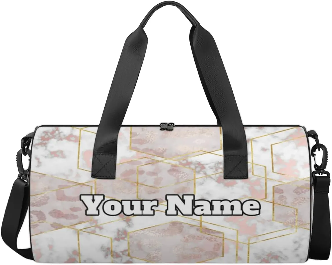 Personalized Pink Marble Texture Sport Gym Bag, Custom Name Duffel Bags for Men, Waterproof Custom Sport Duffel Bag, Gymnastics Dance, Marble
