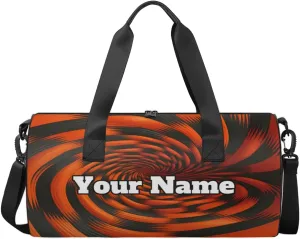 Personalized Rotary Print Sport Gym Bag, Custom Name Duffel Bags for Men, Waterproof Custom Sport Duffel Bag, Gymnastics Dance, Black Orange Pattern