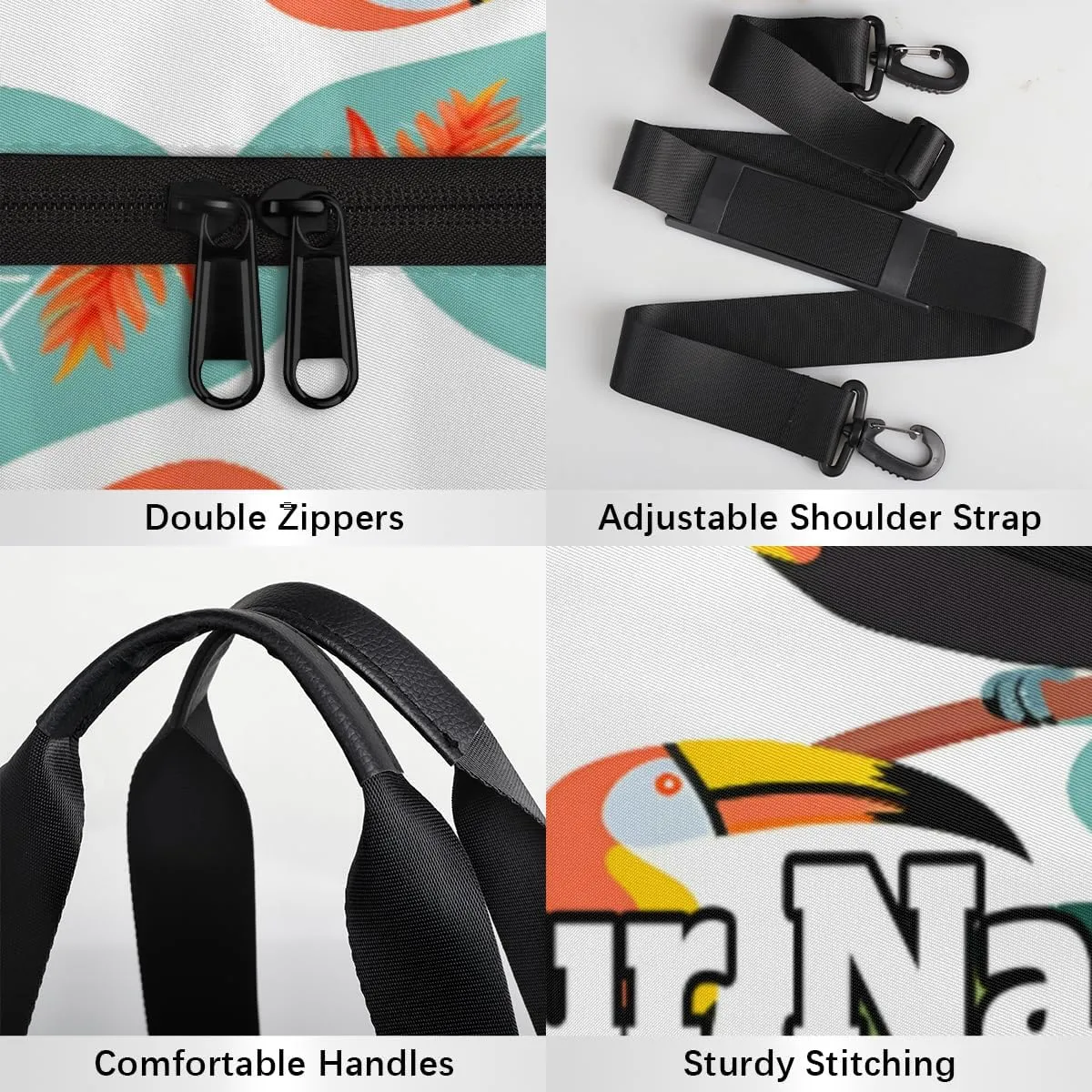 Personalized Tropical Bird Sport Gym Bag, Custom Name Duffel Bags for Men, Waterproof Custom Sport Duffel Bag, Gymnastics Dance, Palm Leaves