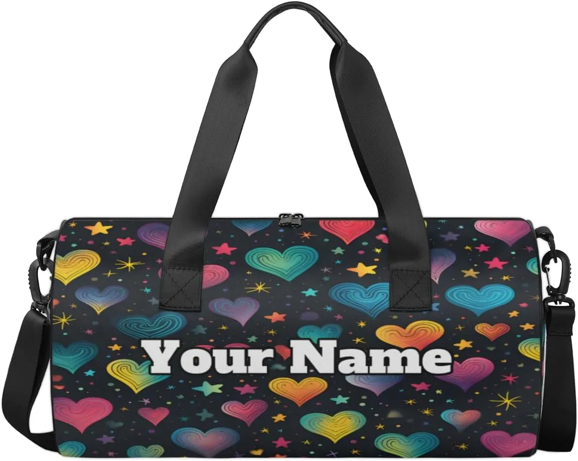Personalized Valentine's Day Sport Gym Bag, Custom Name Duffel Bags for Men, Waterproof Custom Sport Duffel Bag, Gymnastics Dance, Abstract Heart