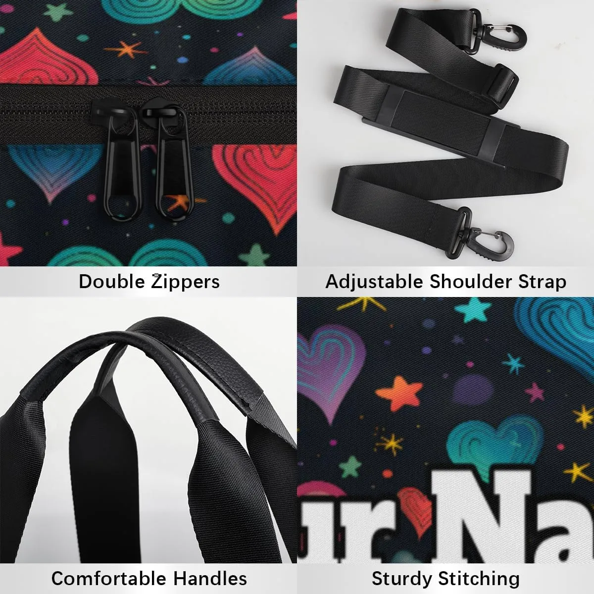 Personalized Valentine's Day Sport Gym Bag, Custom Name Duffel Bags for Men, Waterproof Custom Sport Duffel Bag, Gymnastics Dance, Abstract Heart
