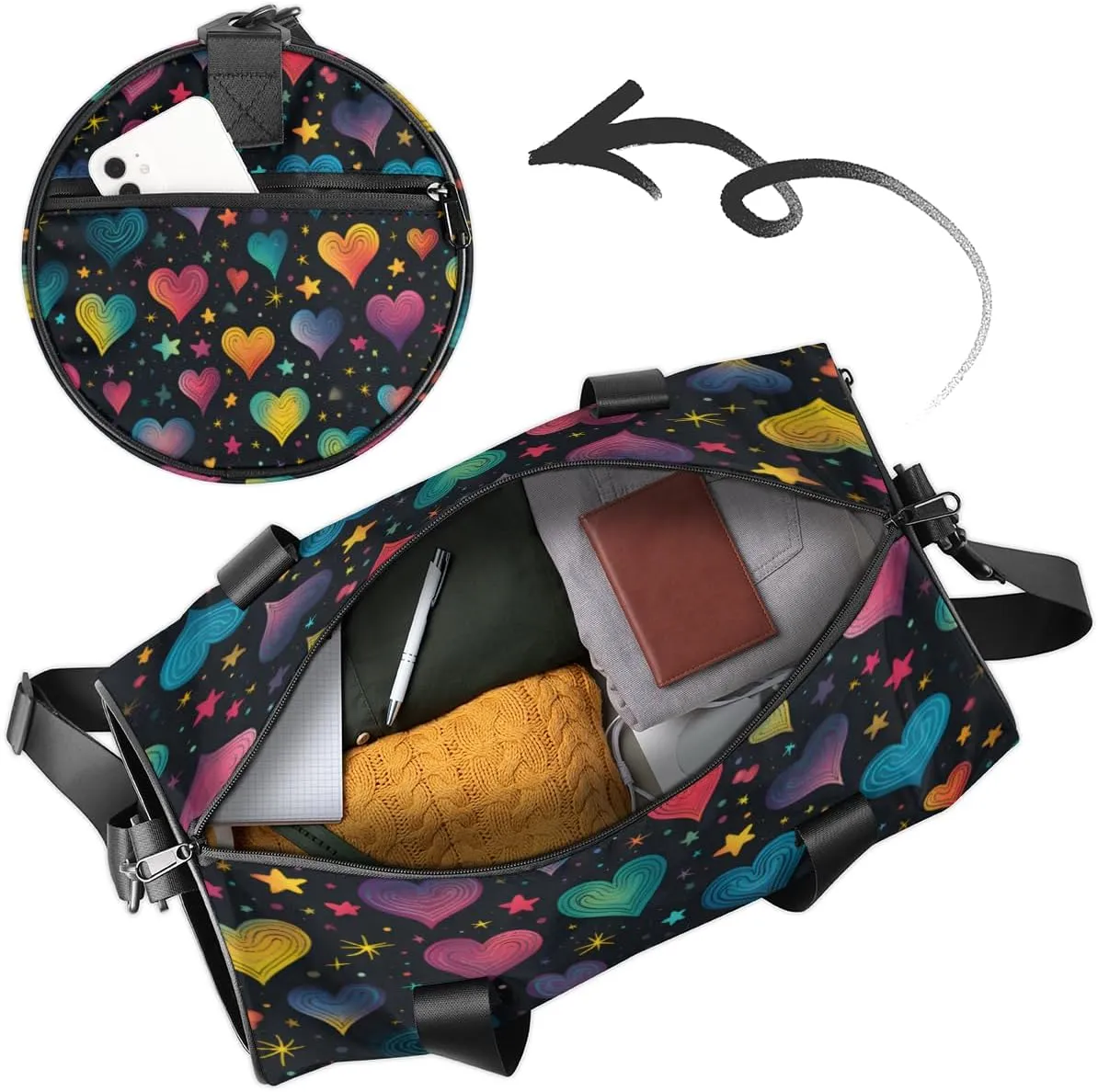 Personalized Valentine's Day Sport Gym Bag, Custom Name Duffel Bags for Men, Waterproof Custom Sport Duffel Bag, Gymnastics Dance, Abstract Heart