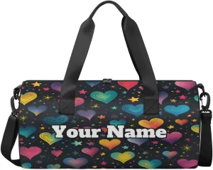 Personalized Valentine's Day Sport Gym Bag, Custom Name Duffel Bags for Men, Waterproof Custom Sport Duffel Bag, Gymnastics Dance, Abstract Heart