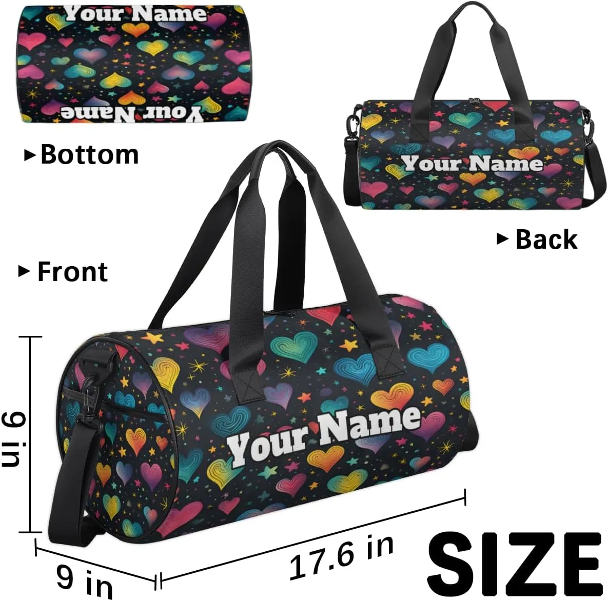 Personalized Valentine's Day Sport Gym Bag, Custom Name Duffel Bags for Men, Waterproof Custom Sport Duffel Bag, Gymnastics Dance, Abstract Heart