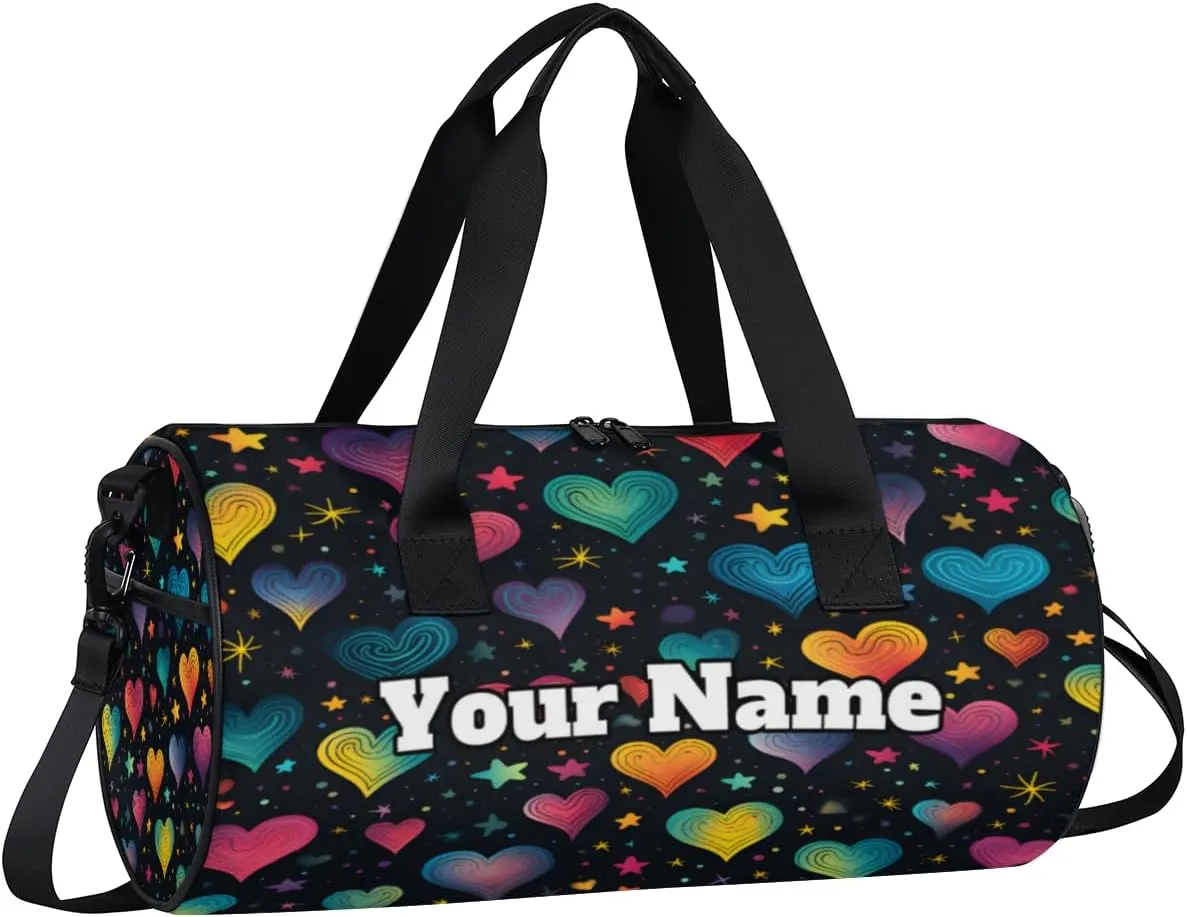 Personalized Valentine's Day Sport Gym Bag, Custom Name Duffel Bags for Men, Waterproof Custom Sport Duffel Bag, Gymnastics Dance, Abstract Heart