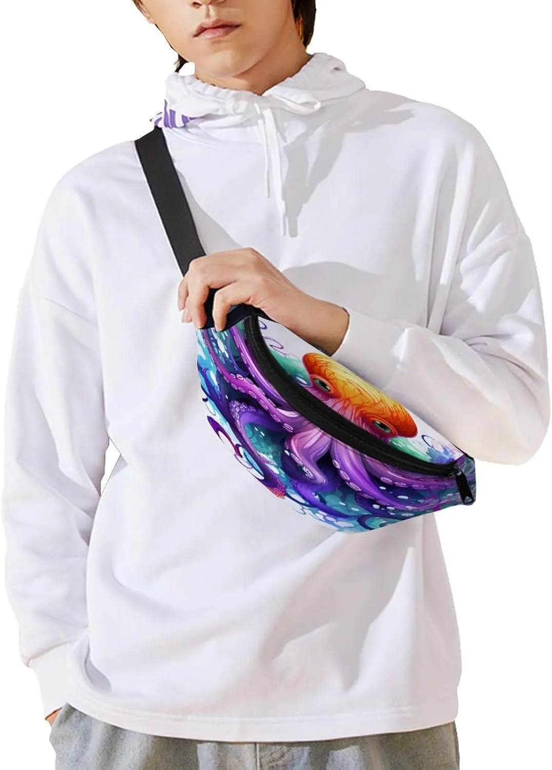 Personalized Waist Packs with Adjustable Strap,Colorful Octopus CrossBody Fanny Pack Casual Bag for Travel Sports Running Hiking