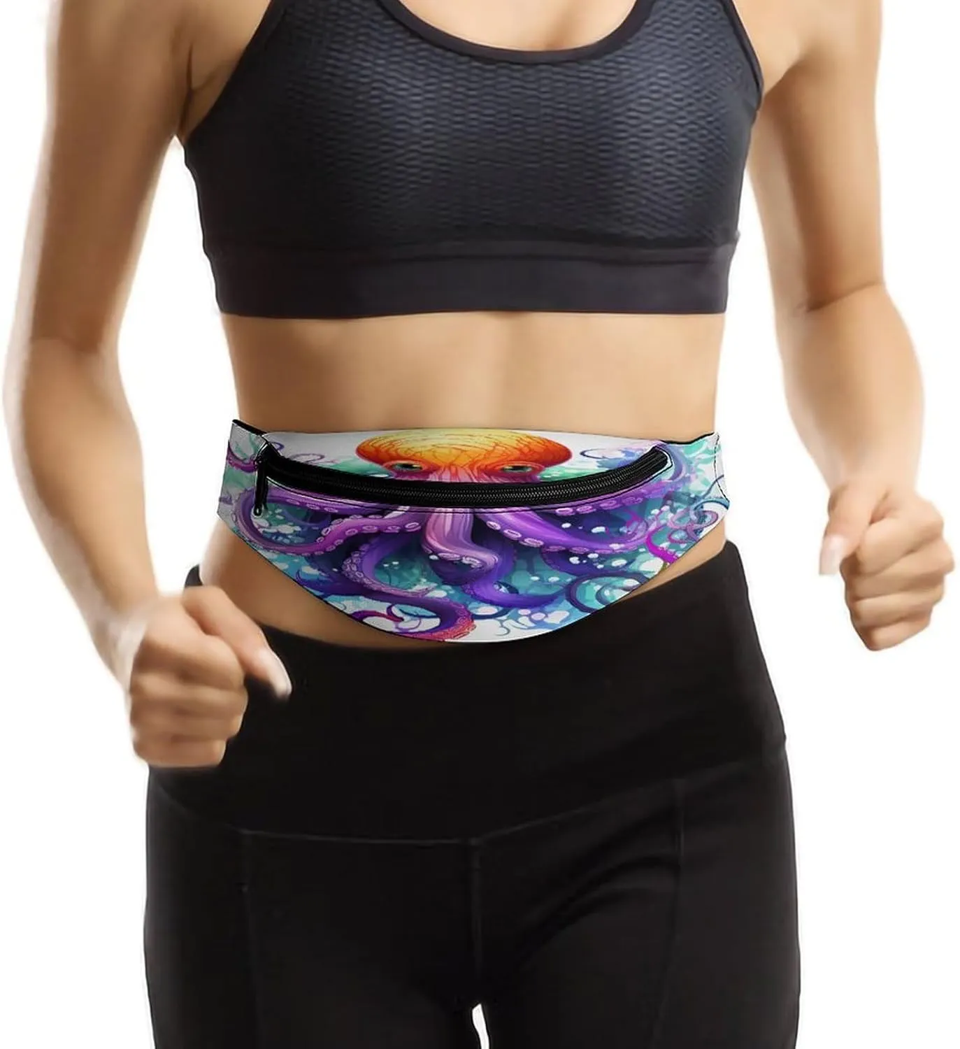 Personalized Waist Packs with Adjustable Strap,Colorful Octopus CrossBody Fanny Pack Casual Bag for Travel Sports Running Hiking