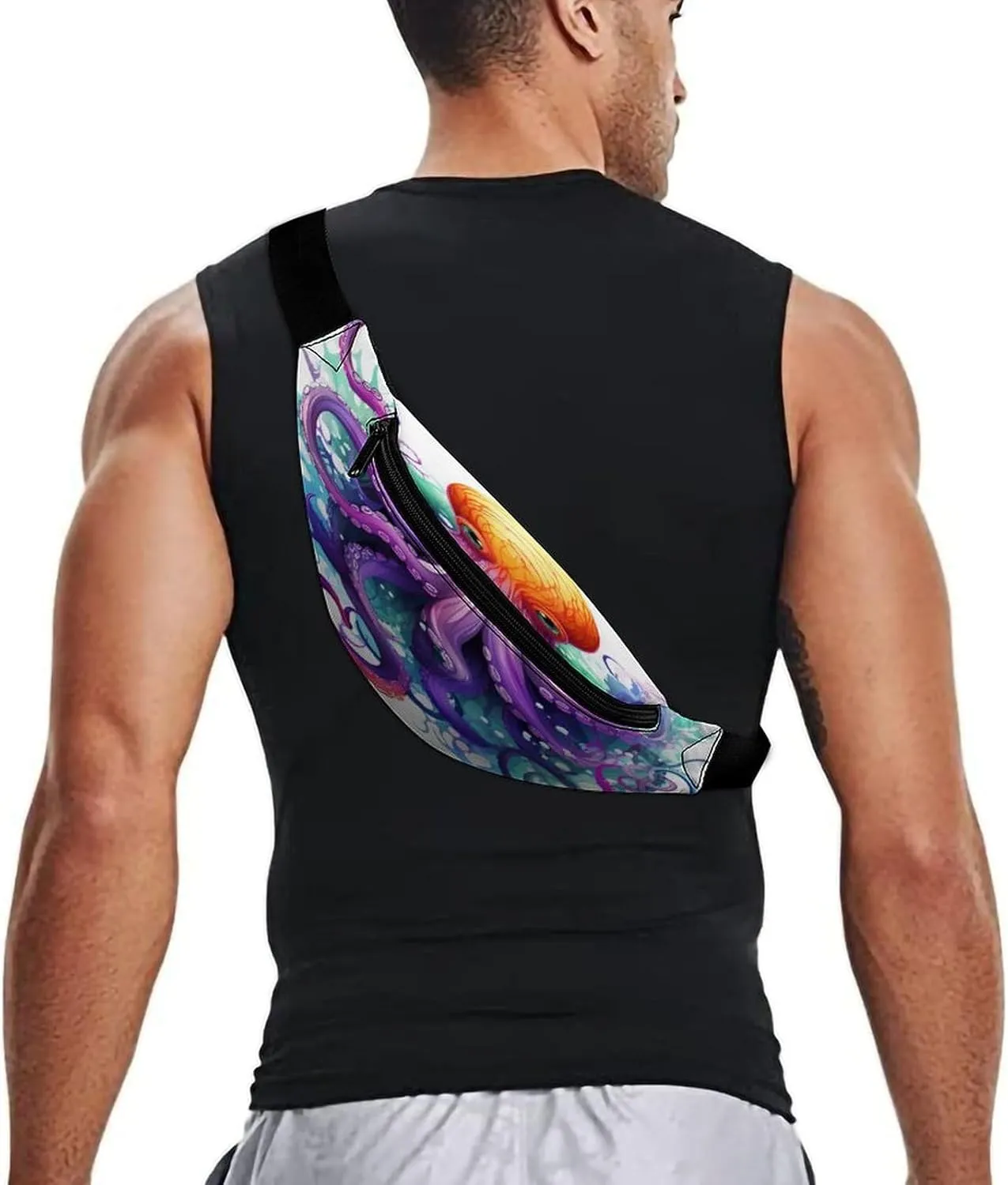 Personalized Waist Packs with Adjustable Strap,Colorful Octopus CrossBody Fanny Pack Casual Bag for Travel Sports Running Hiking