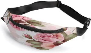 Personalized Waist Packs with Adjustable Strap,Rose Floral CrossBody Fanny Pack Casual Bag for Travel Sports Running Hiking