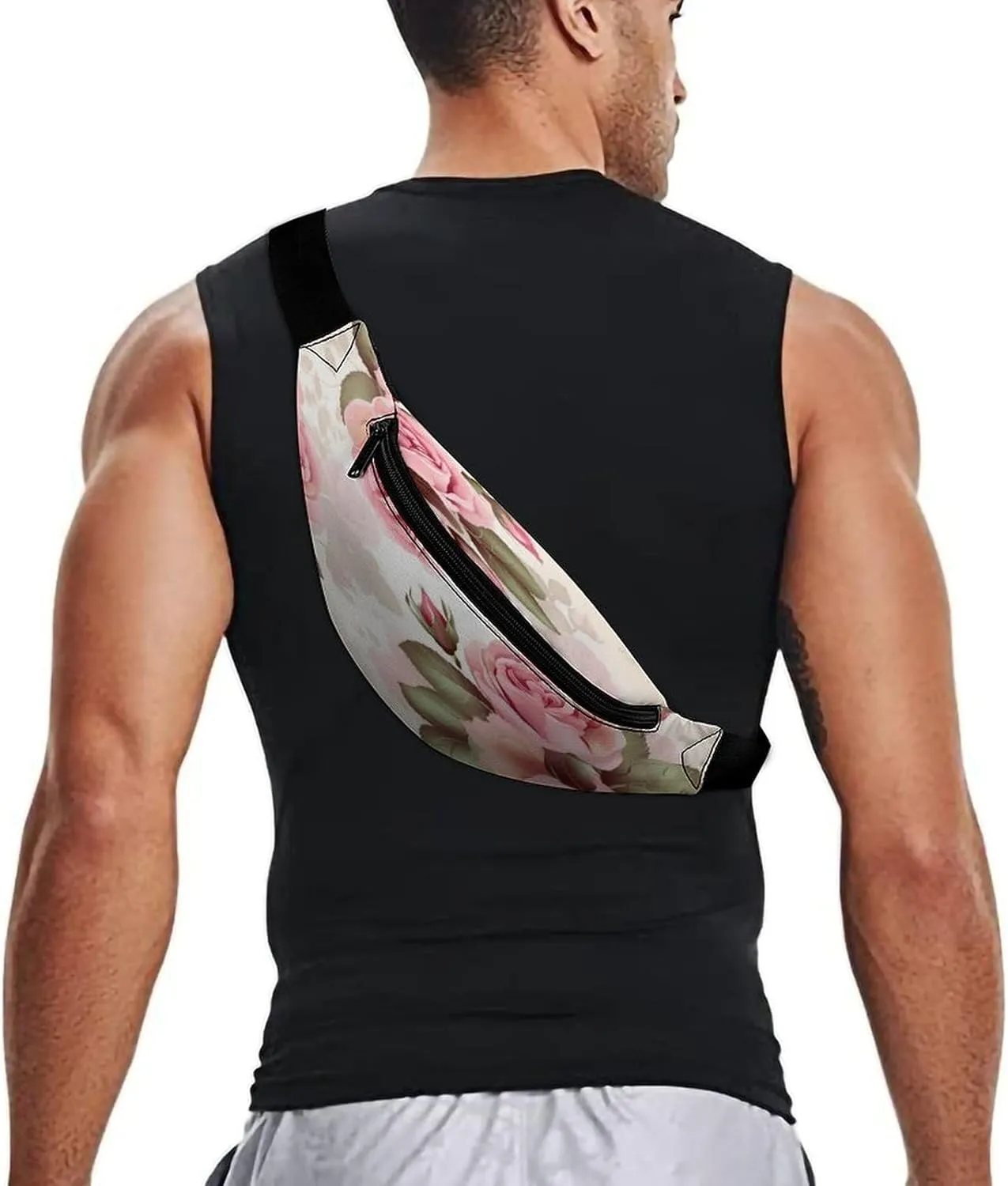 Personalized Waist Packs with Adjustable Strap,Rose Floral CrossBody Fanny Pack Casual Bag for Travel Sports Running Hiking