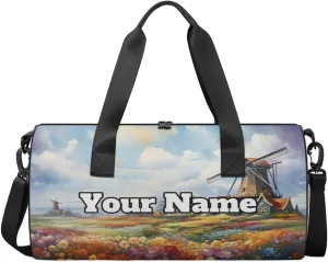 Personalized Windmill Sport Gym Bag, Custom Name Duffel Bags for Men, Waterproof Custom Sport Duffel Bag, Gymnastics Dance, Garden