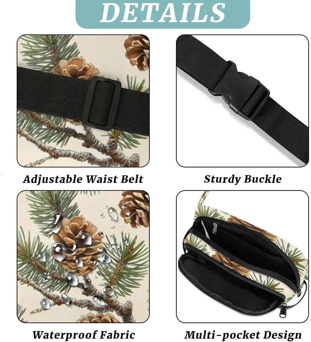 Pinecone Crossbody Bags for Women Trendy Waterproof Fanny Pack with Adjustable Strap Fanny Pack for Travel Shopping Running and Daily Use