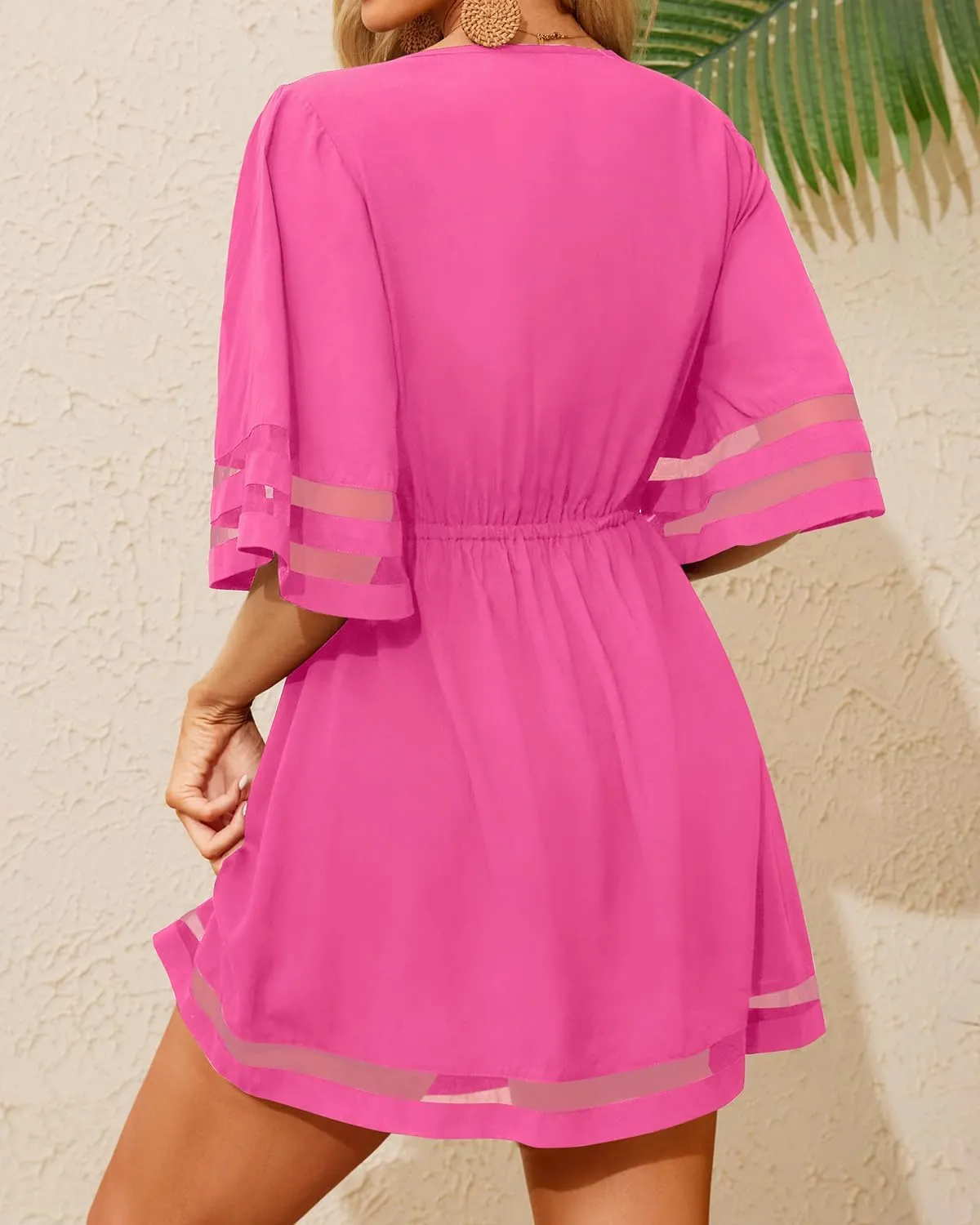 Pinup Fashion Swimsuit Beach Cover Ups Women - V Neck Short Sleeve Bathing Suit Coverup Summer Dress